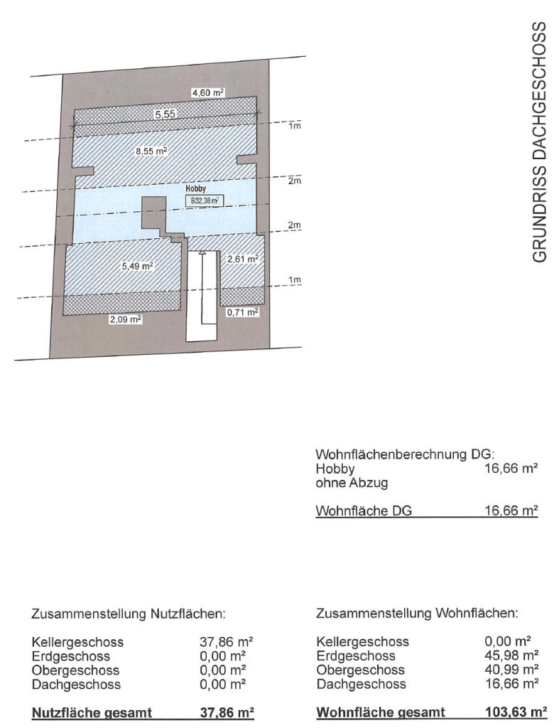 Dachgeschoss und Fl�chen Reihenmittelhaus R�desheim am Rhein