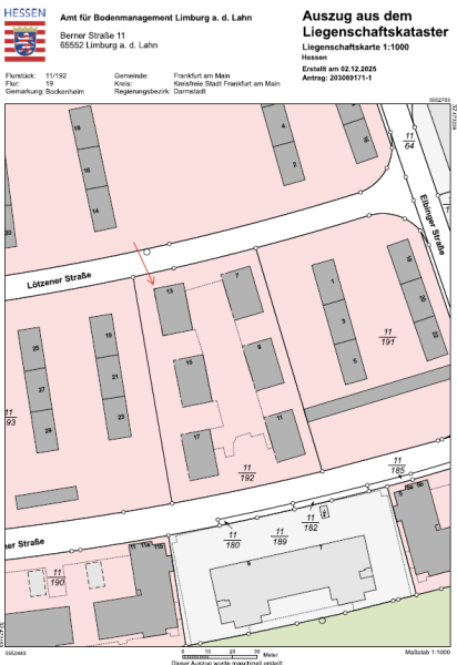Katasterauszug markiert Wohnung Frankfurt am Main